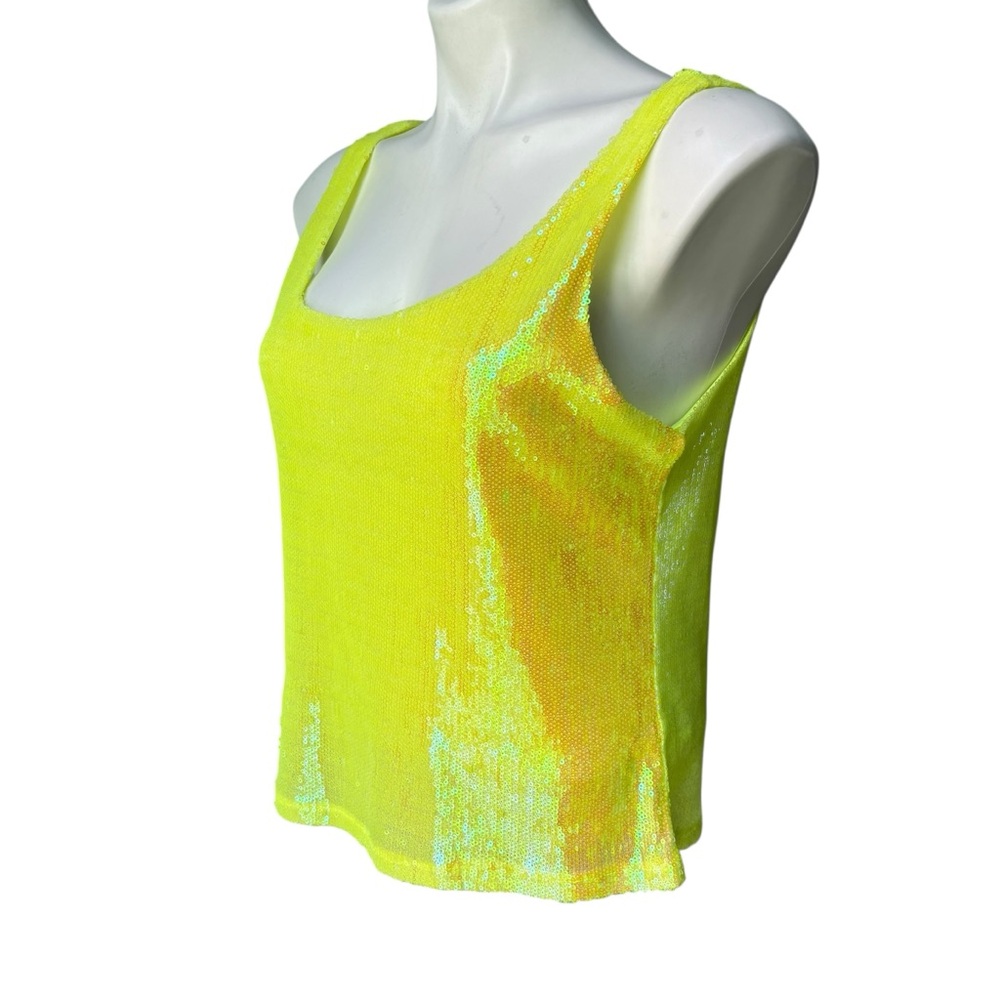 NWT, Rachel Zoe Neon Yellow Sequin Scoop Neck Tank, Sz M - Picture 7 of 15
